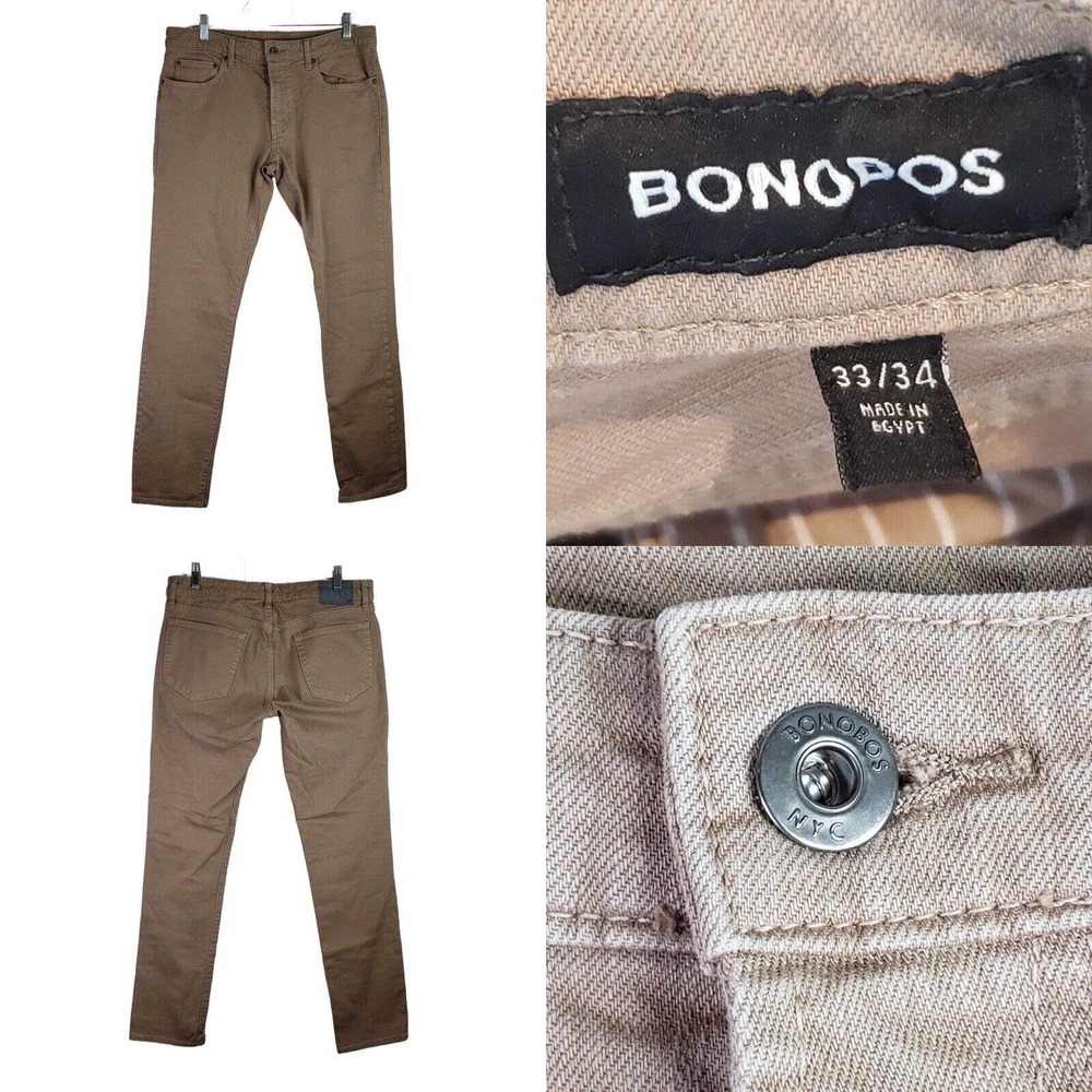 Bonobos Jeans Pants Mens 33x34 Khaki Flat Front Tailored Fit Chino Straight Leg